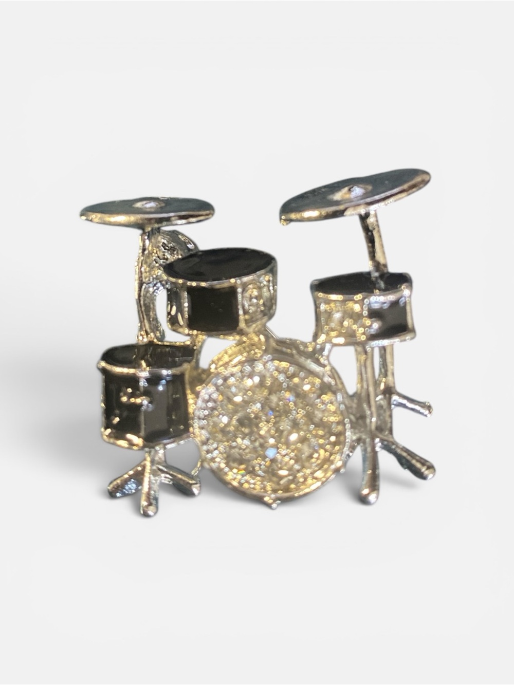 Drum Set Pin Brooch in Black and Gold